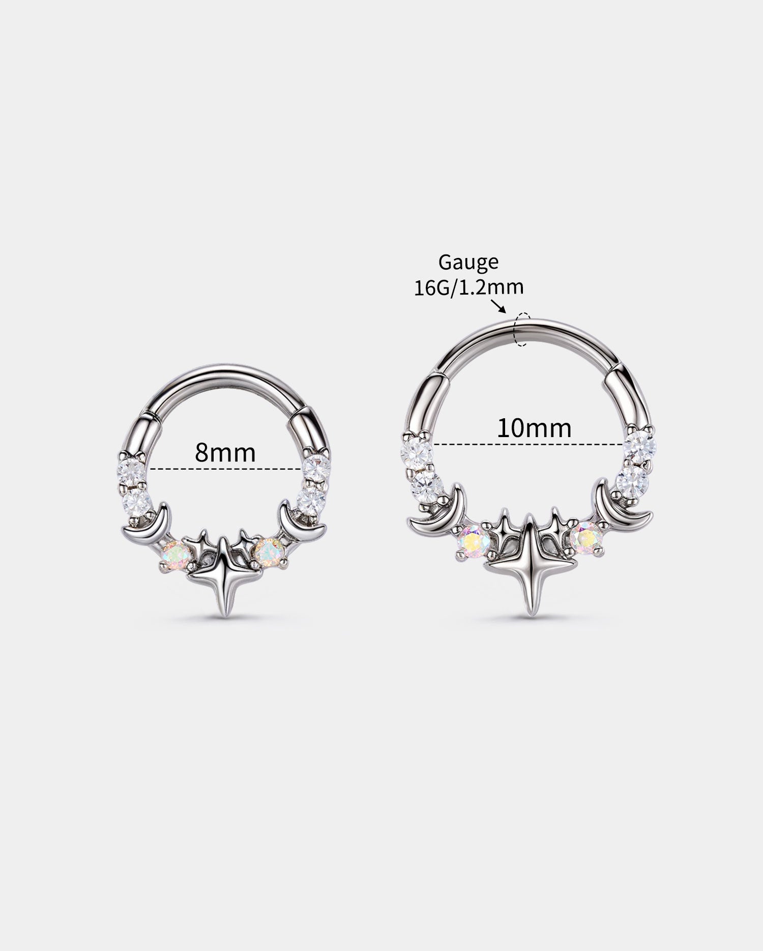 Celestial Star & Moon CZ Segment Septum Ring