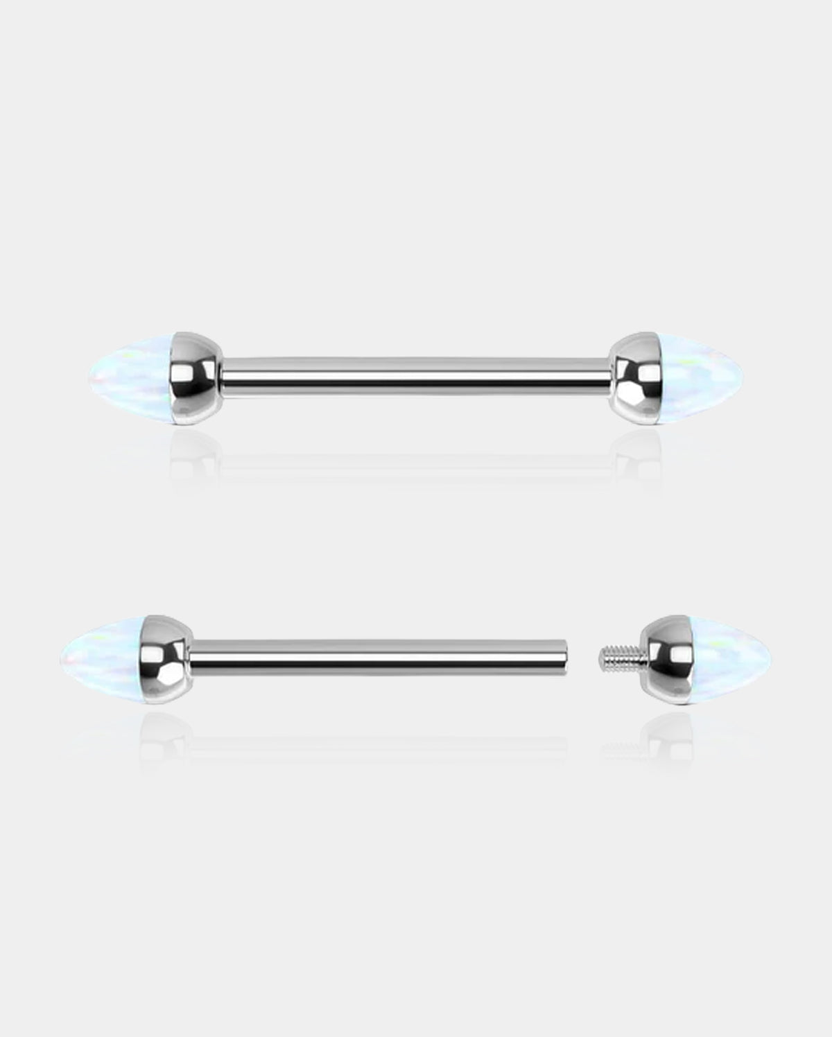 2PCS Synthetic Opal Internally Threaded Titanium Nipple Barbell