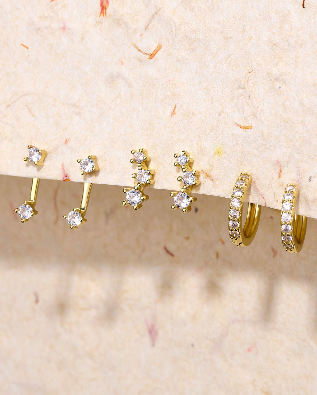 gold Stacked Earrings Set