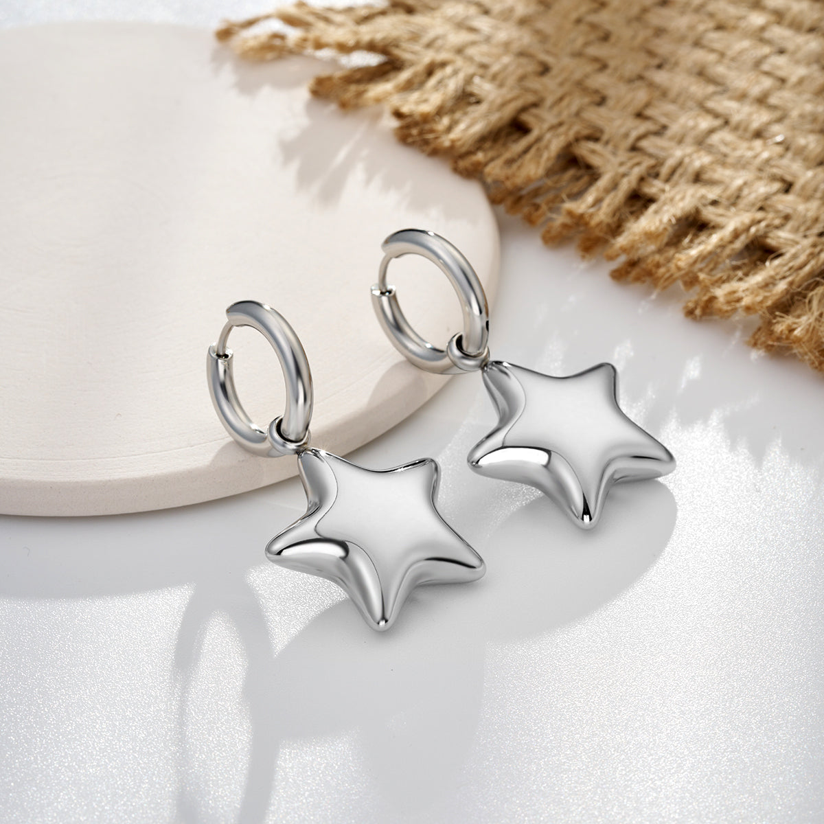 Bubble Star Water Safe Stainless Steel Hoop Earrings