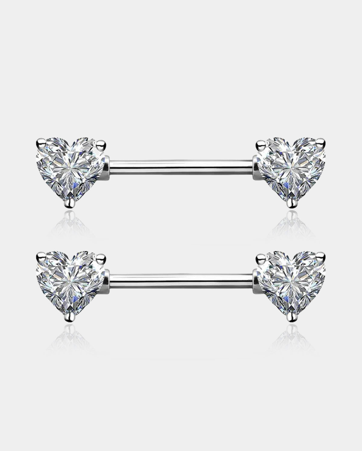 2Pcs CZ Heart Nipple Barbell Pair