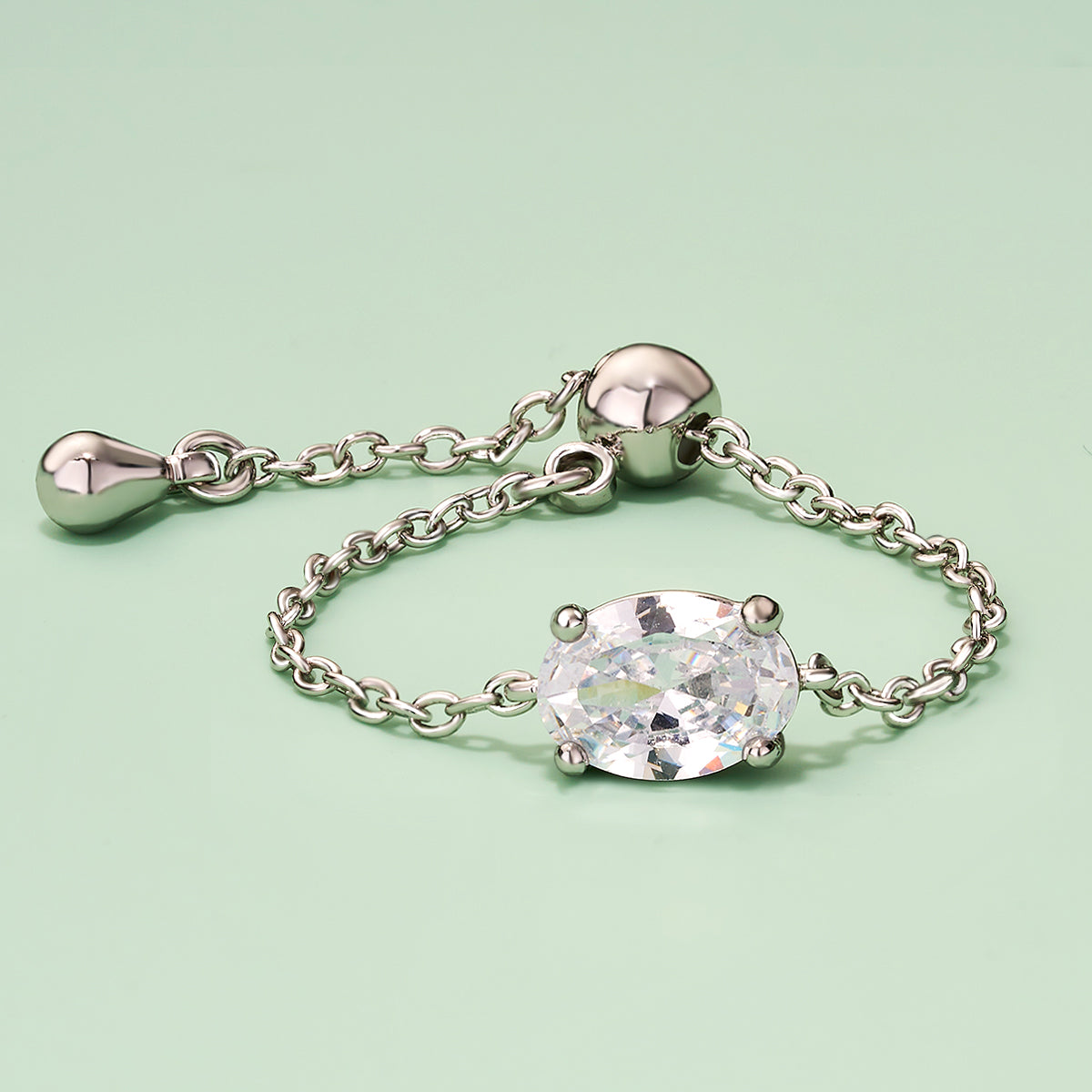 Oval/Rectangle/Heart CZ Adjustable Chain Ring
