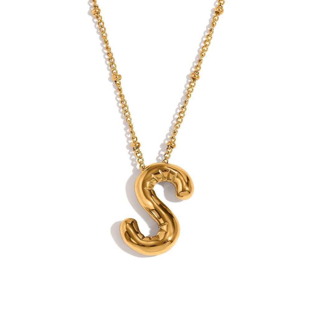 Bubble Chunky Initial Letter Pendant Necklace