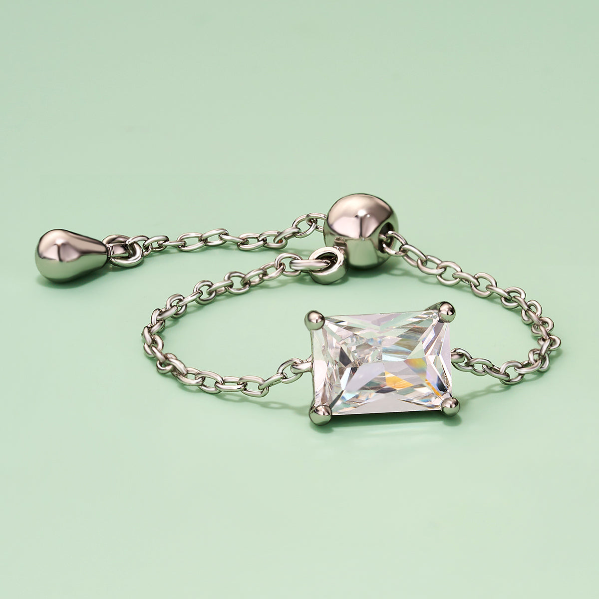 Oval/Rectangle/Heart CZ Adjustable Chain Ring