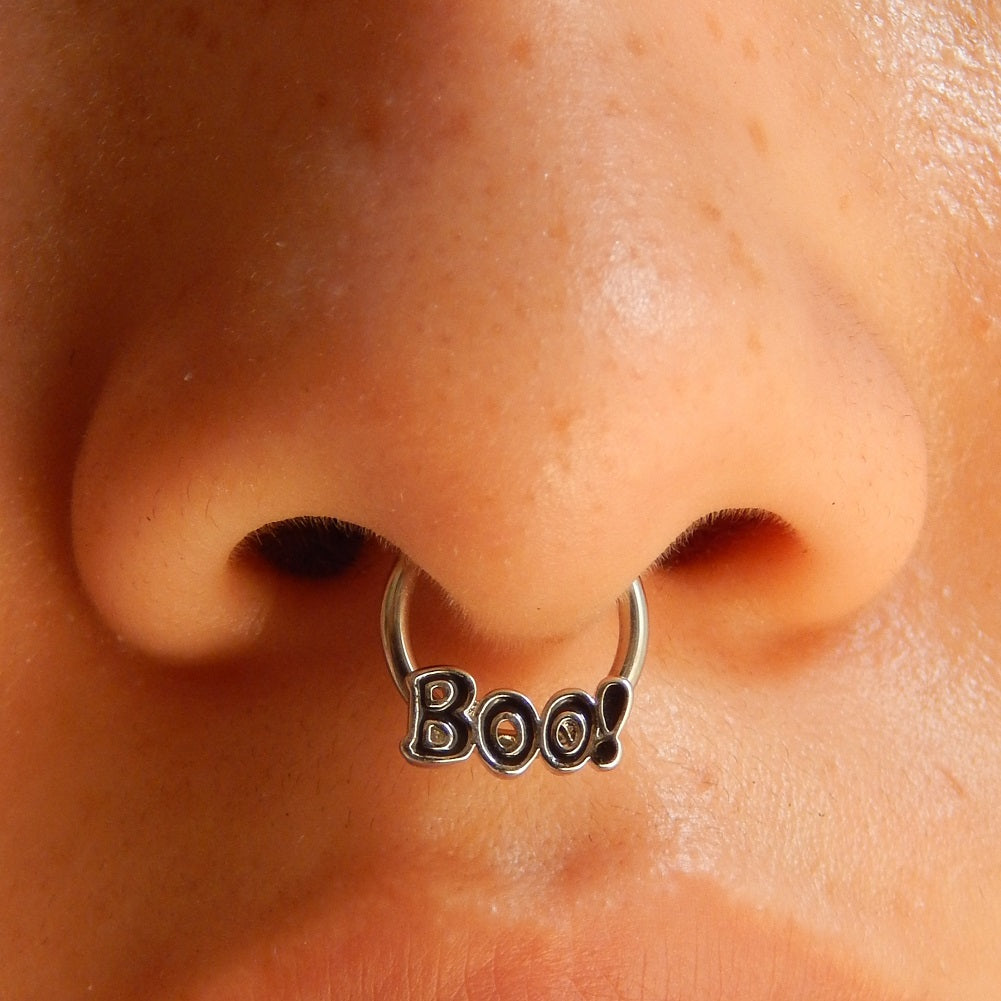 16G BOO Letter Hinged Segment Septum Ring Helix Earring