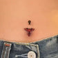 14G Bat Wings Red Heart CZ Gems Belly Button Ring
