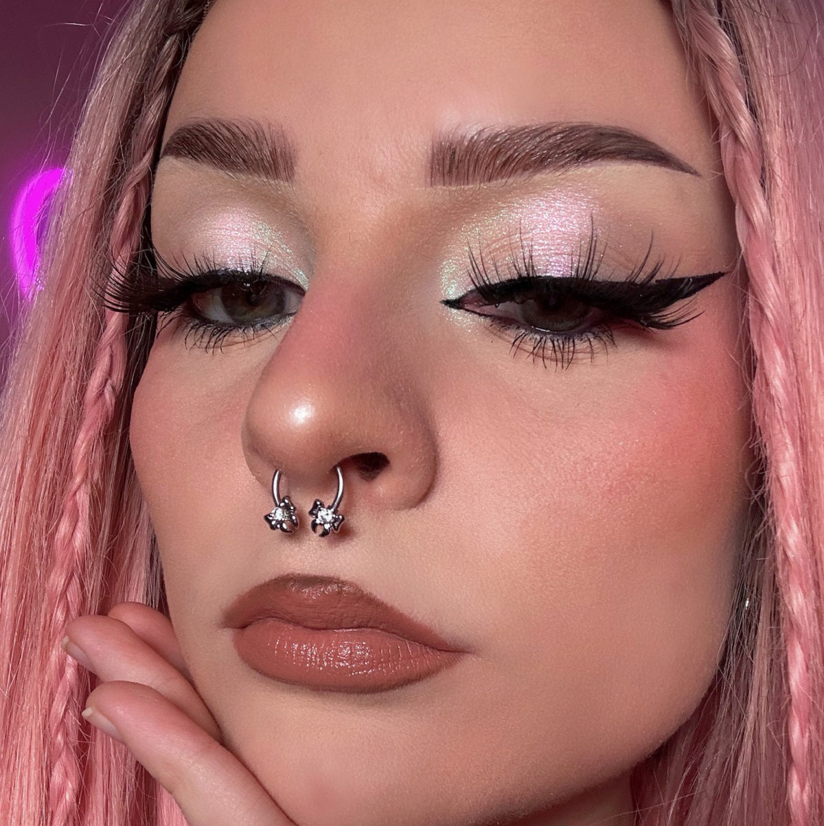 Clear CZ Ribbon Bow Horseshoe Septum Ring