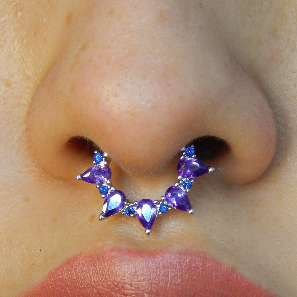 16G Gorgeous Purple CZ Gems Hinged Segment Septum Ring