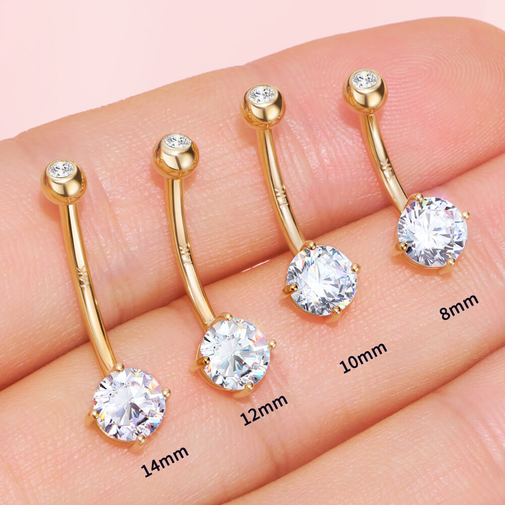 14K Gold Belly Ring 14G Round CZ Diamond Belly Button Ring