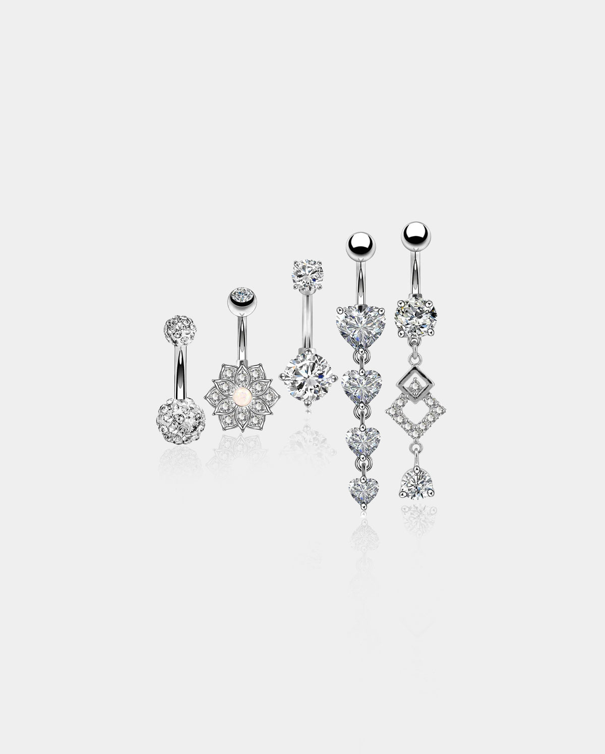 5Pcs Steel Barbell Studs and Dangle Belly Button Rings Set 3 - OUFER BODY JEWELRY 