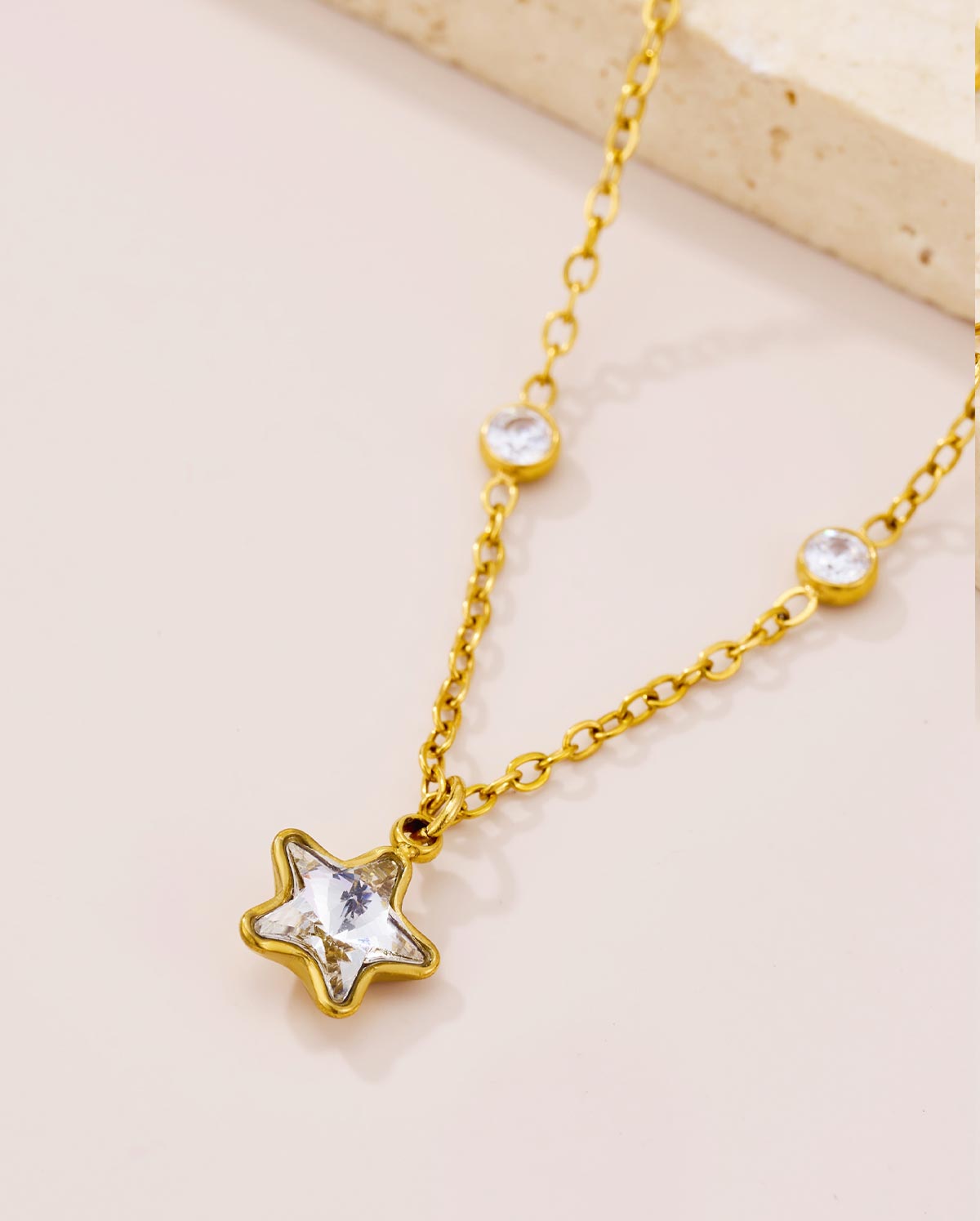 2PCS 18K Gold Plated CZ Star Charm Layered Anklet Set