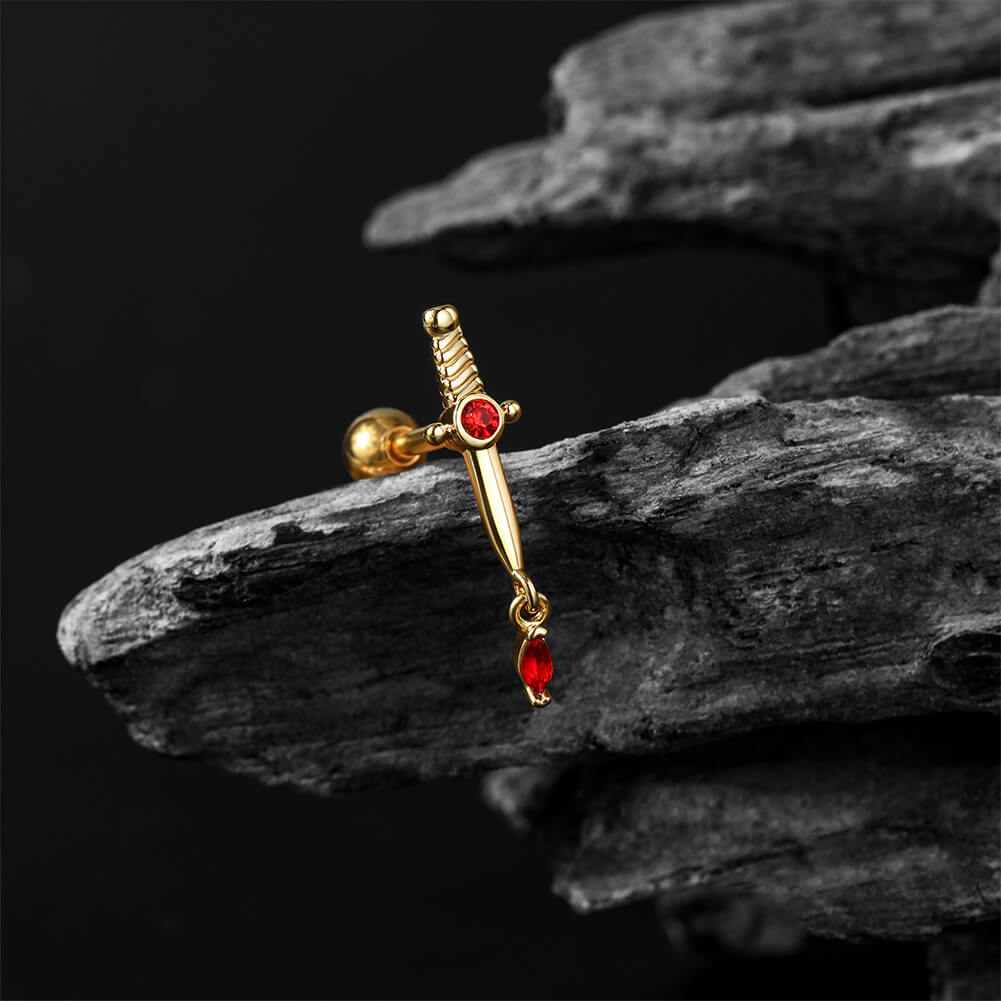 red CZ sword cartilage earring