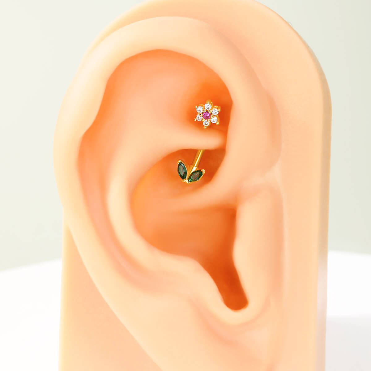 16G CZ Gem Flower Curved Barbell Rook Earring