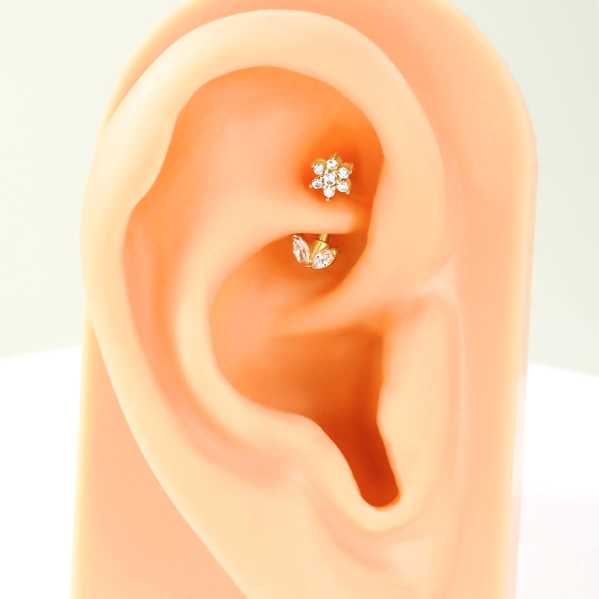 16G CZ Gem Flower Curved Barbell Rook Earring