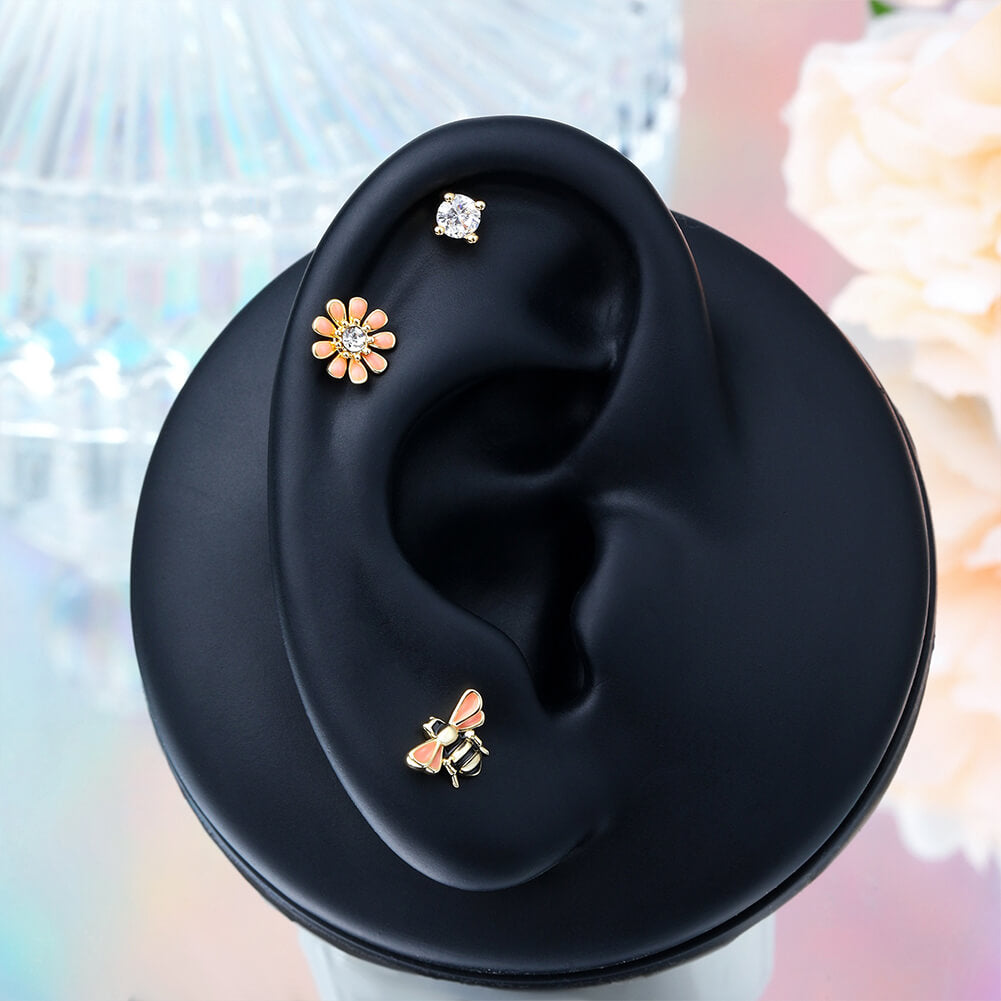 bee and flower cartilage earring