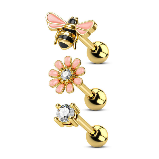 oufer bee and flower cartilage earring