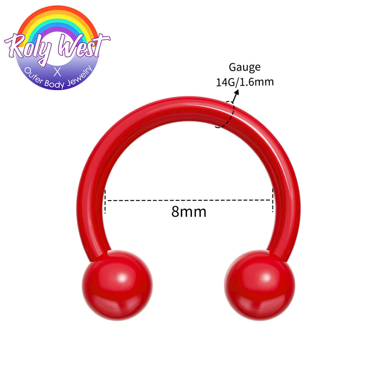 14g rainbow septum ring horseshoe