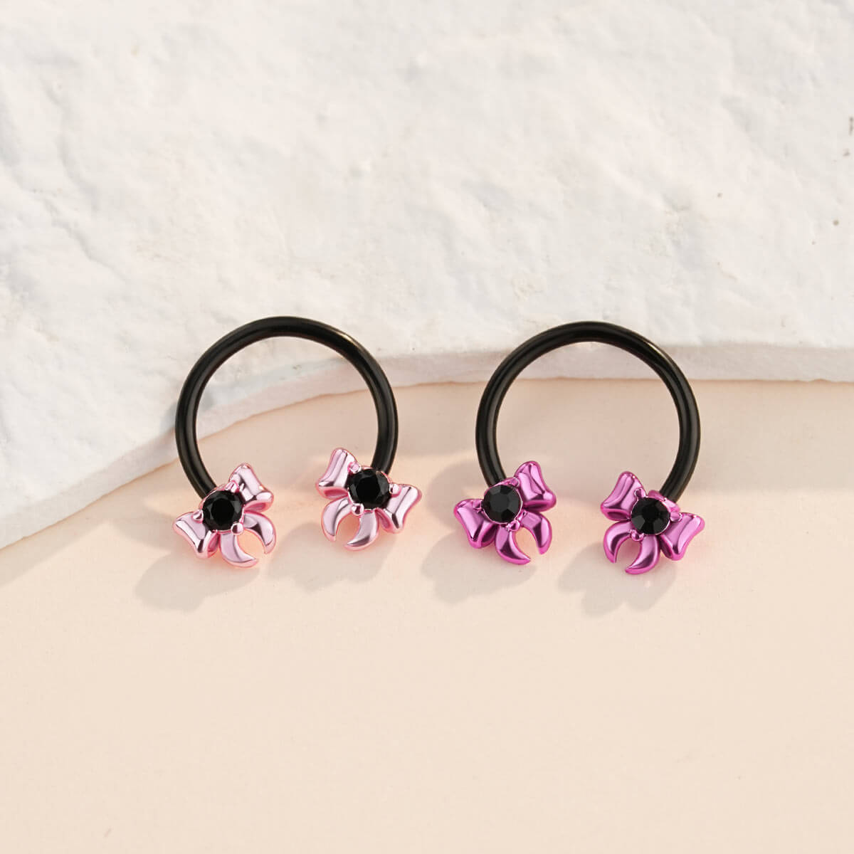 Pink Bow Black Septum Ring