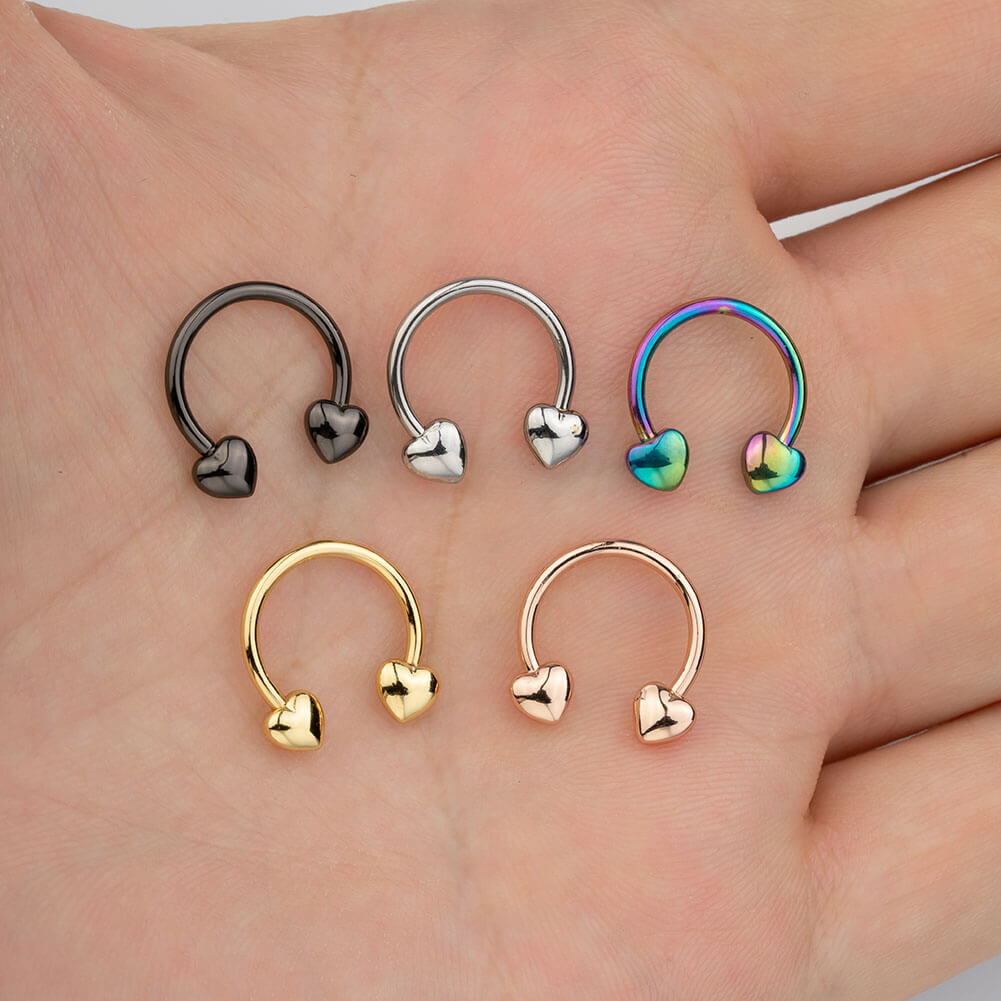 16G Heart Shape Ends Horseshoe Septum Ring