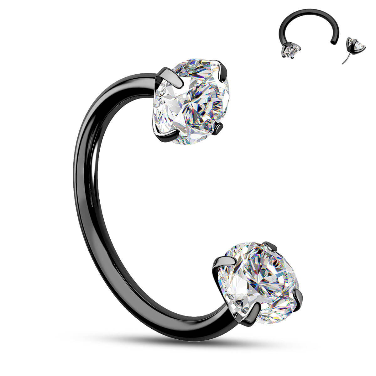 20G Push Pin Clear/Black CZ Horseshoe Nose Ring
