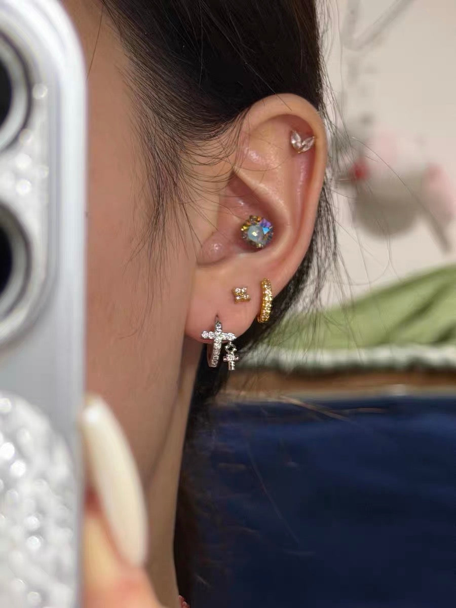 2PCS CZ Cross Drop Hoop Earrings