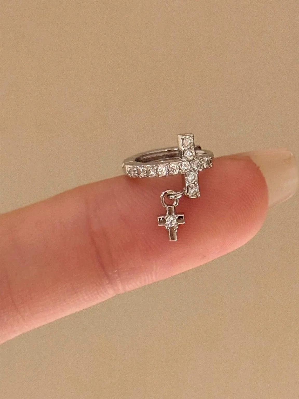 2PCS CZ Cross Drop Hoop Earrings