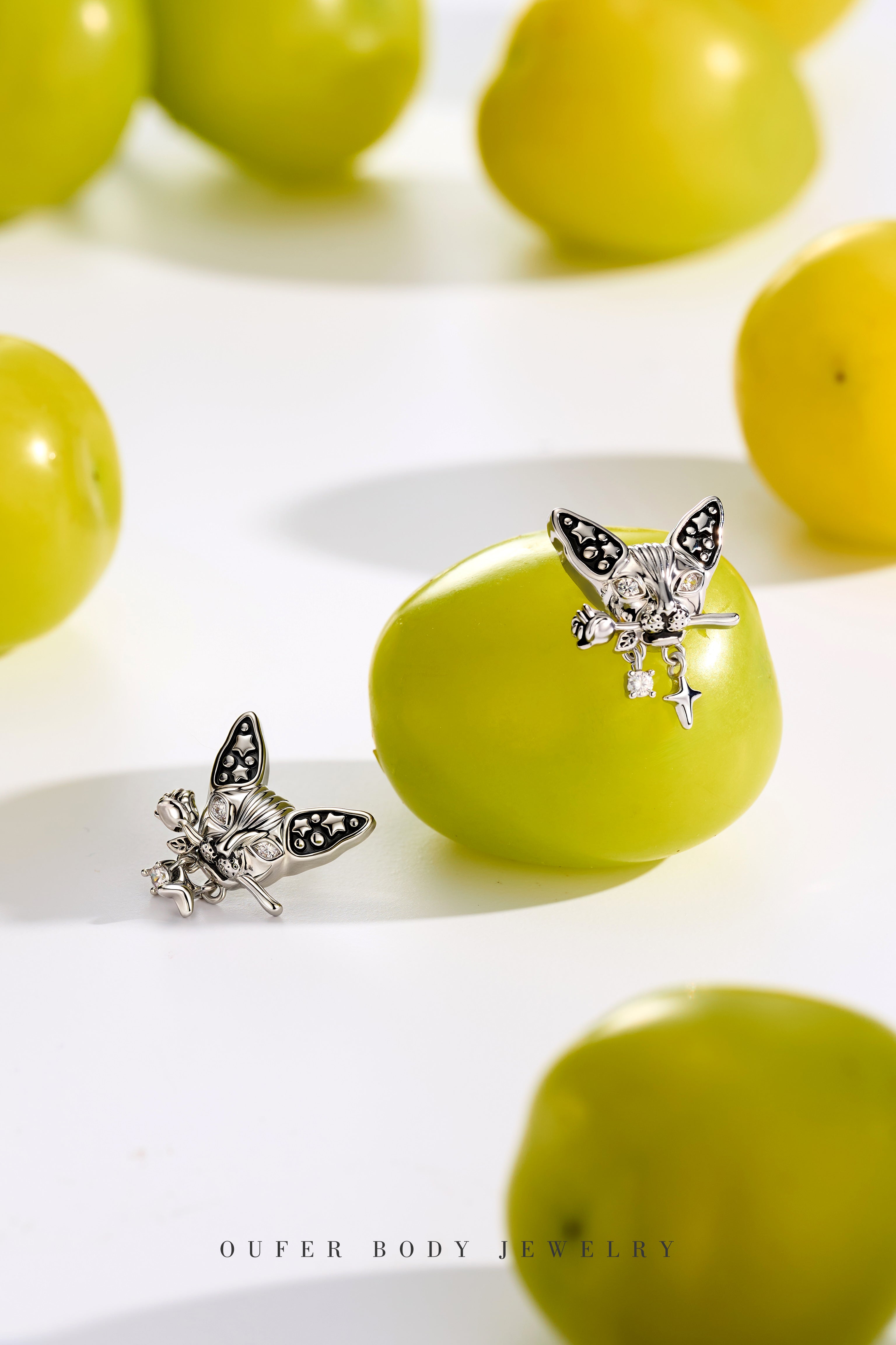 2PCS Punk Cat with Rose Earring Studs