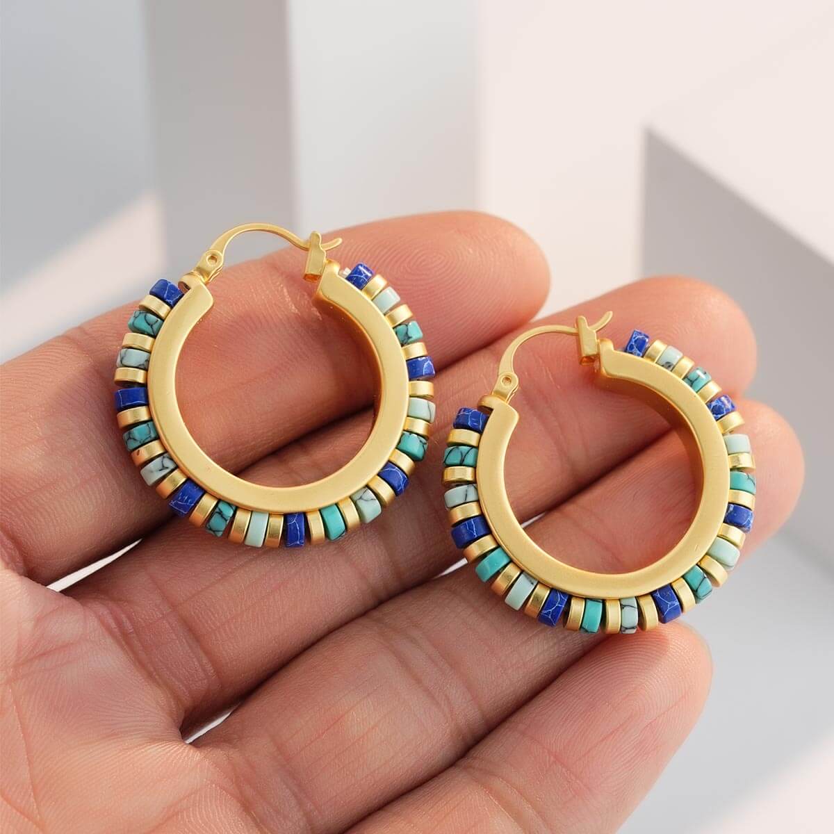 18K Gold-Plated Turquoise Earring Hoops