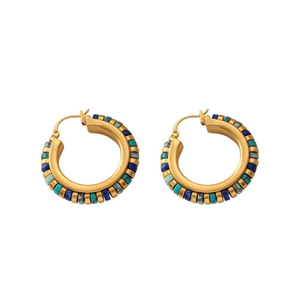 18K Gold-Plated Turquoise Earring Hoops