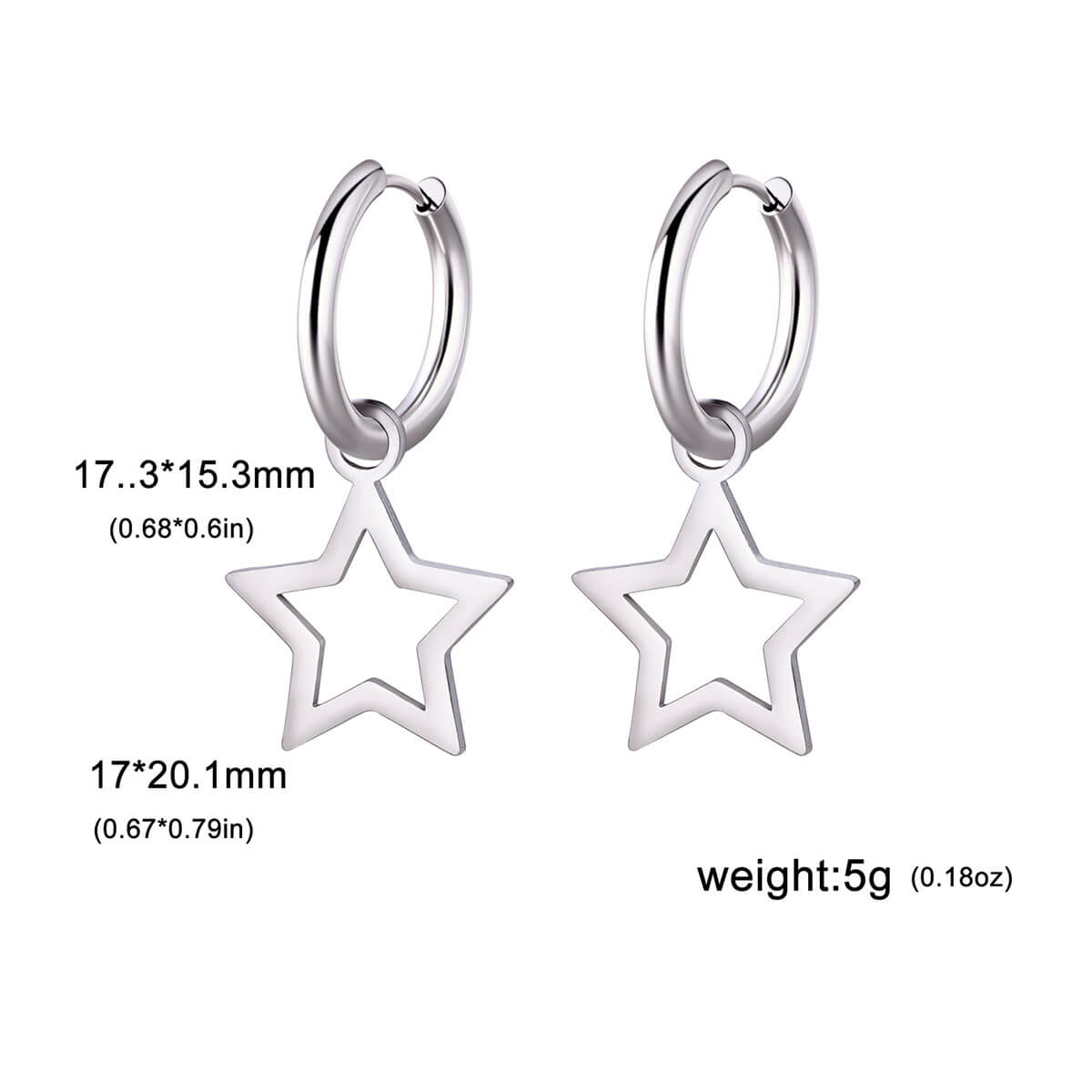 2PCS Oufer Star Hoop Clicker Earrings