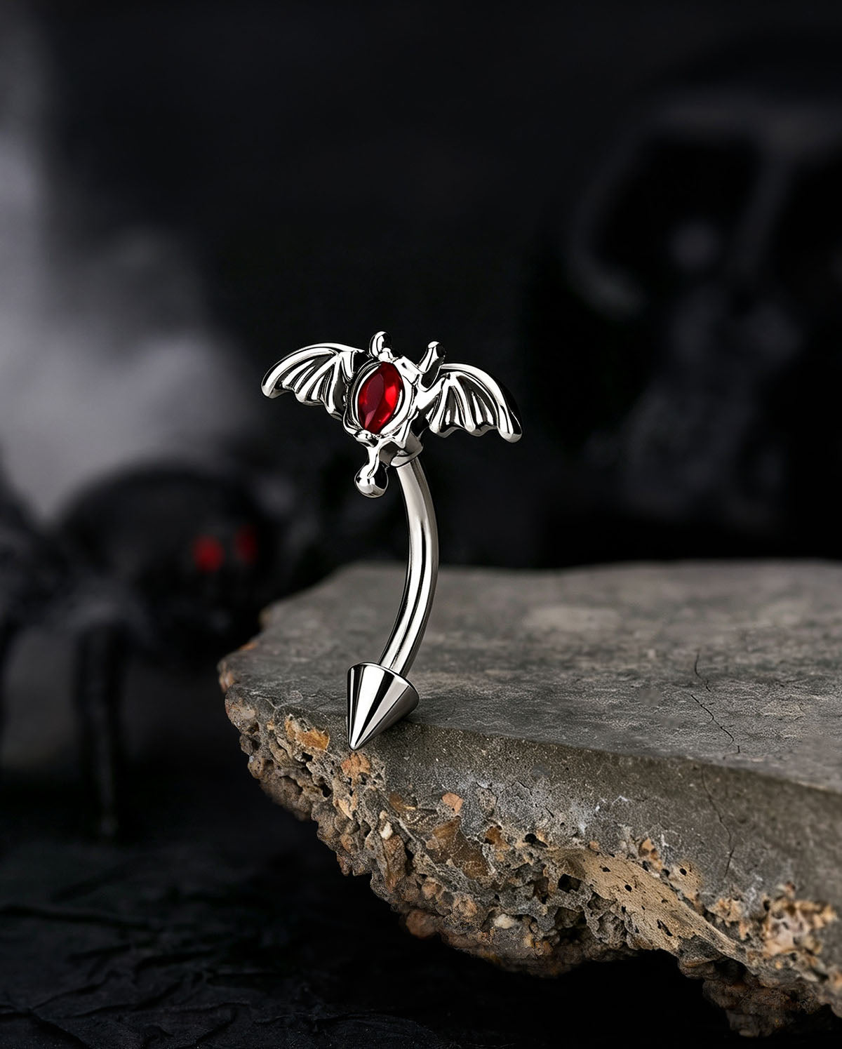 Bat Wing Devil Eye CZ Curved Eyebrow Ring