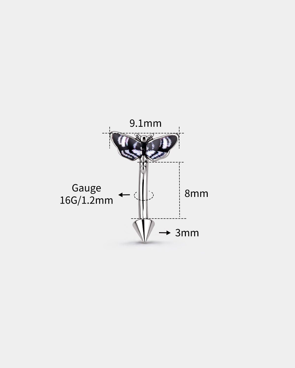 Moth Internally Threaded Curved Eyebrow Ring