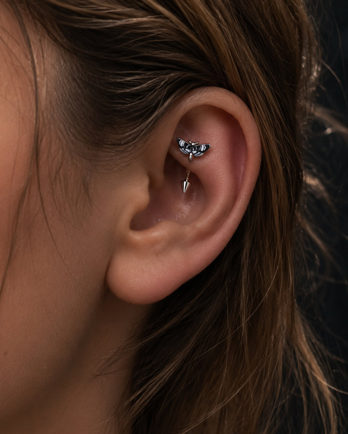 Moth Internally Threaded Curved Eyebrow Ring