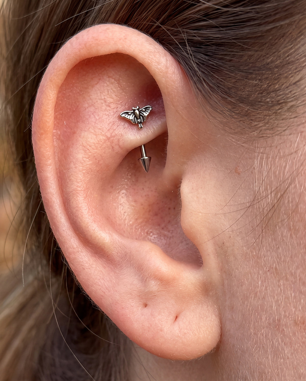 Moth Spike Curved Barbell Rook Ring