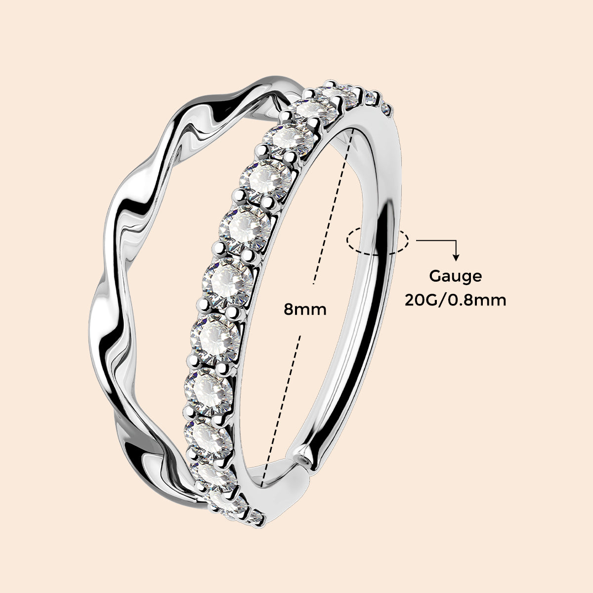 Half CZ Half Wave Double Hoop Nose Ring