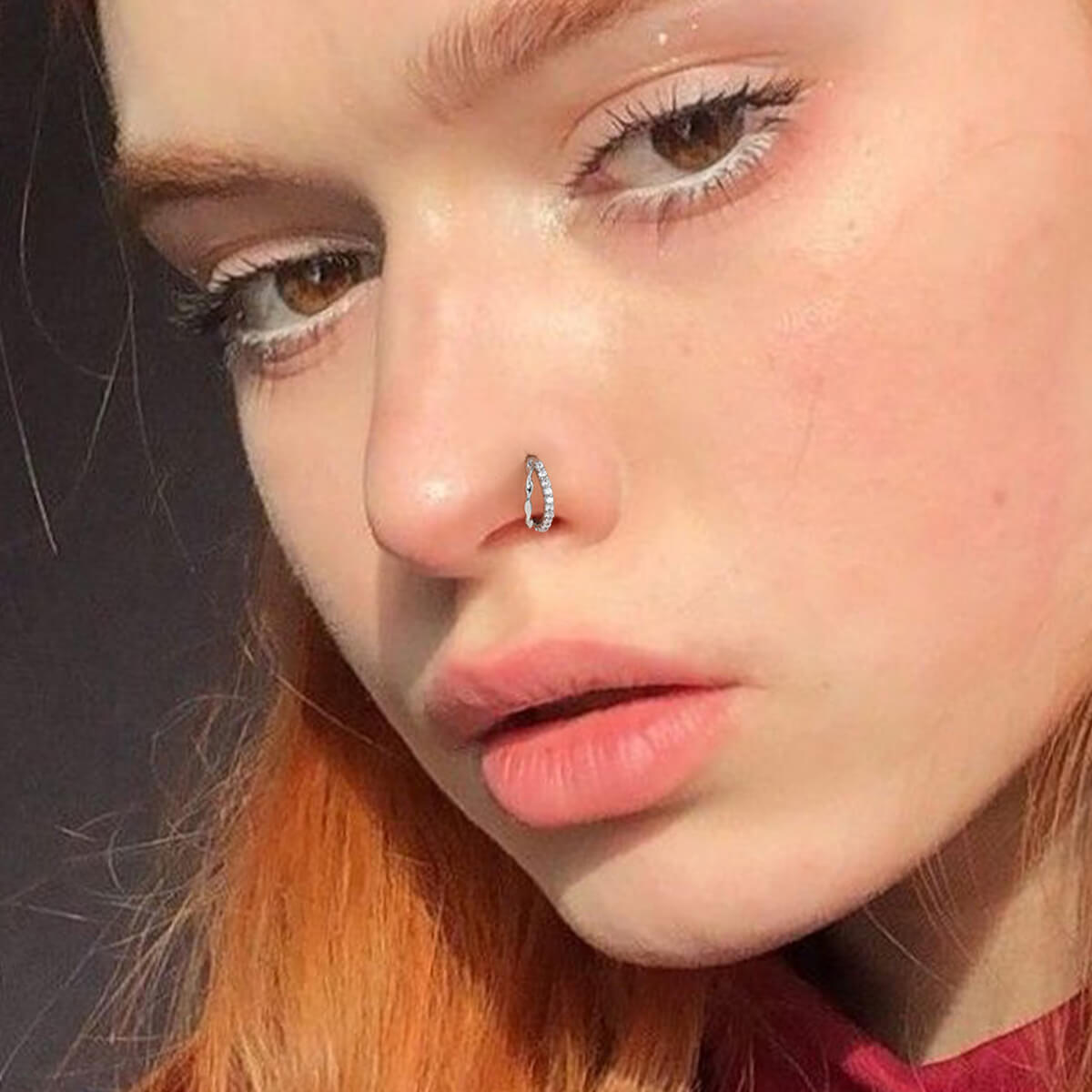 Half CZ Half Wave Double Hoop Nose Ring