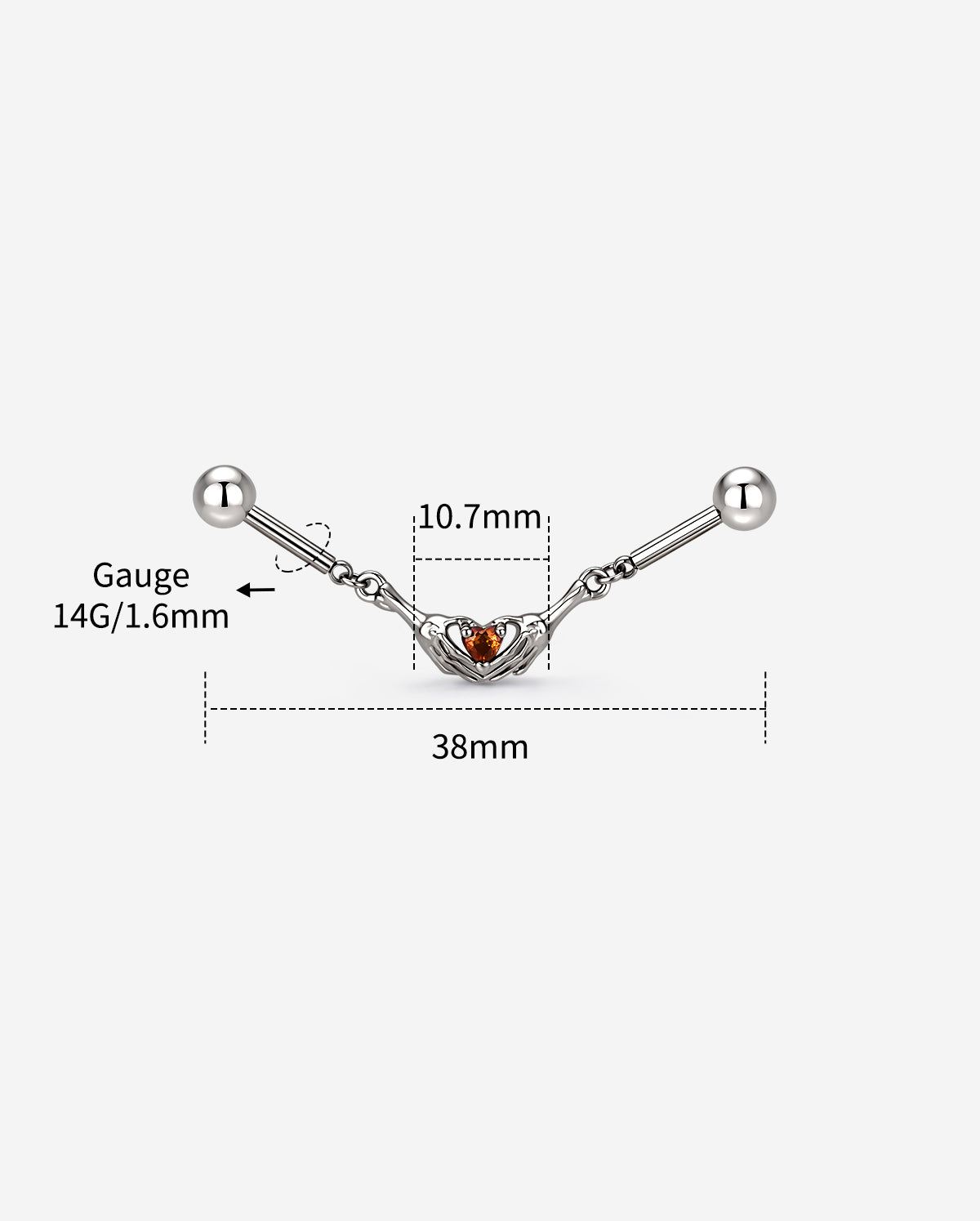 14g Skeleton Hands Industrial Barbell