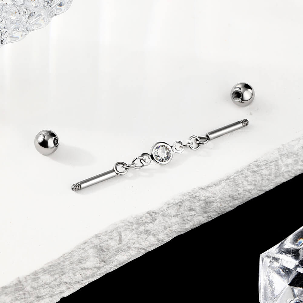 14G Clear CZ Industrial Barbell Chain