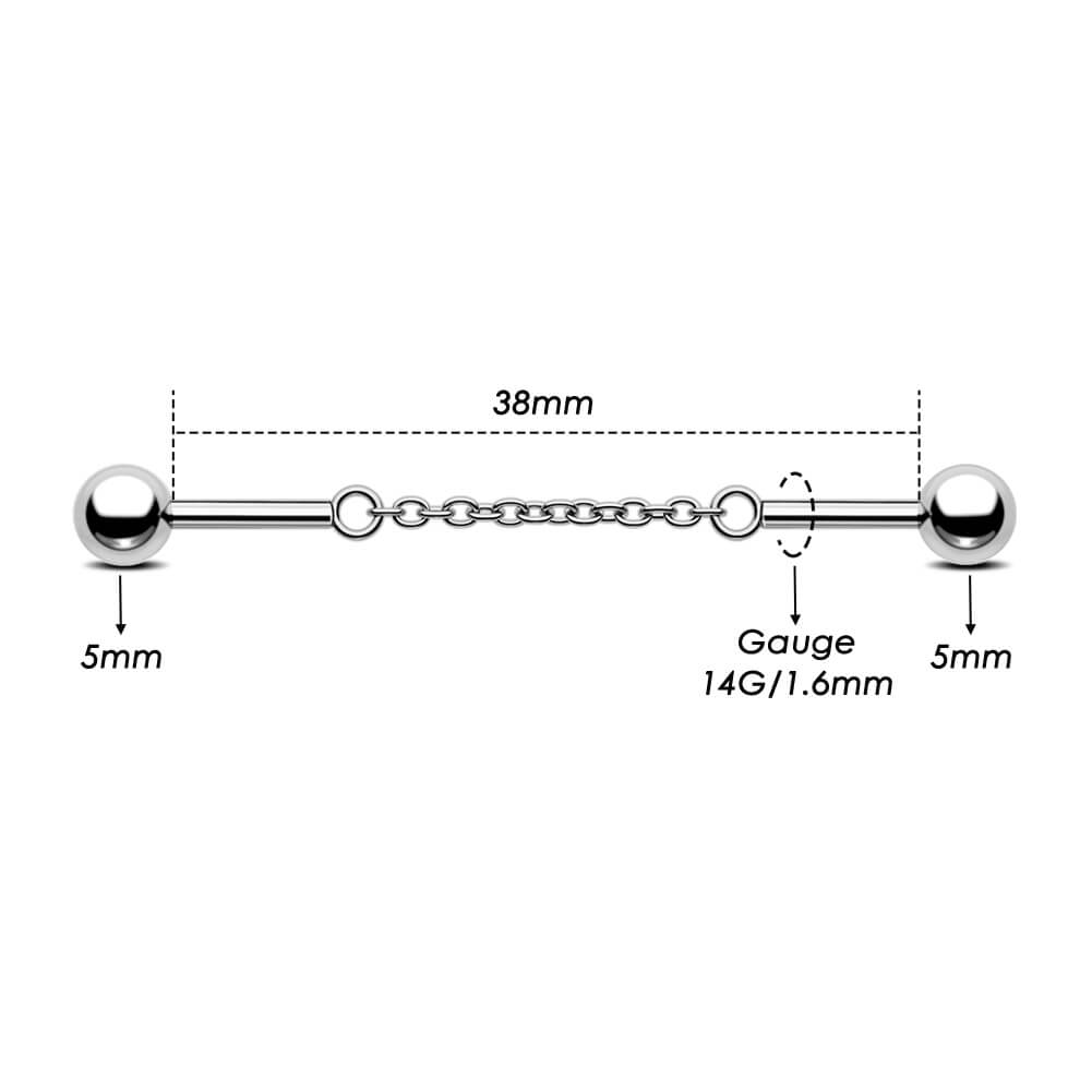 14G 316L Stainless Steel Simple Chain Industrial Barbell