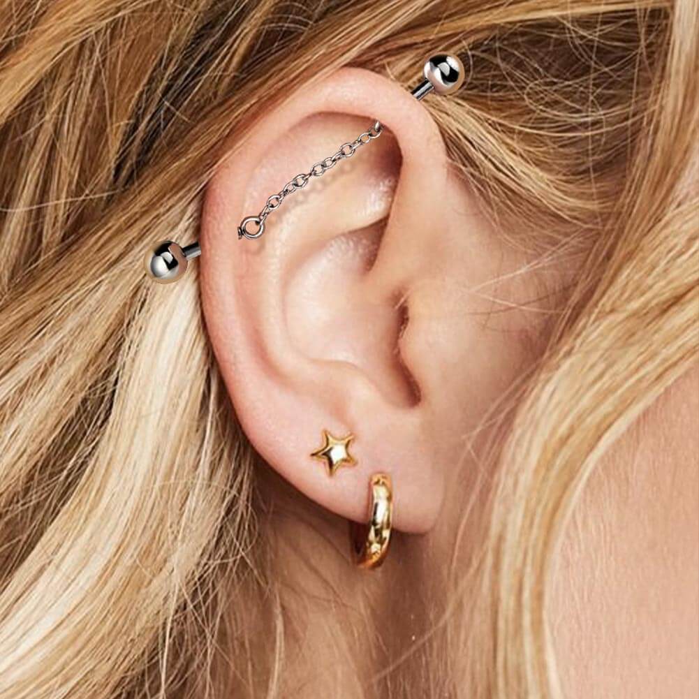 14G 316L Stainless Steel Simple Chain Industrial Barbell