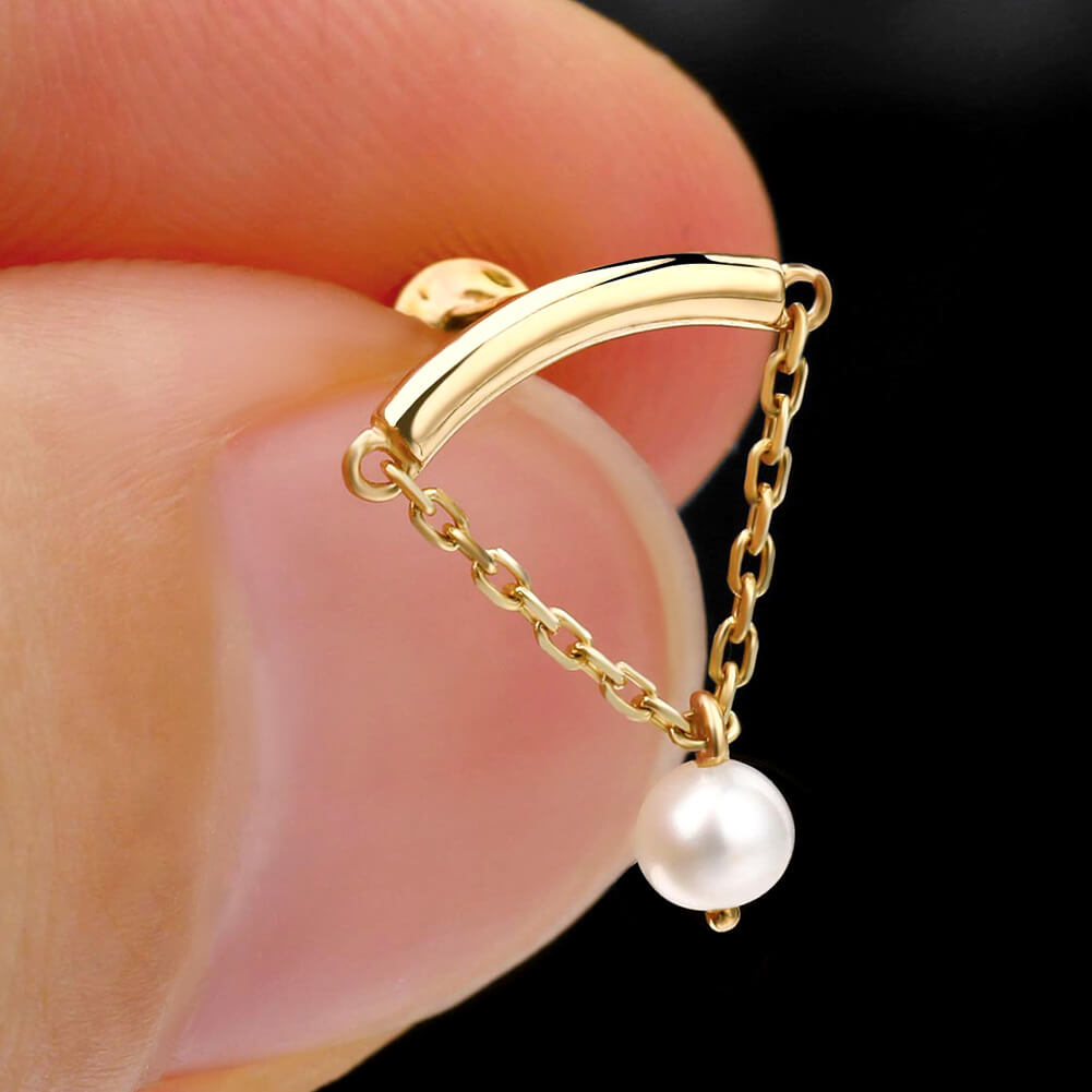 chain pearl cartilage earrings