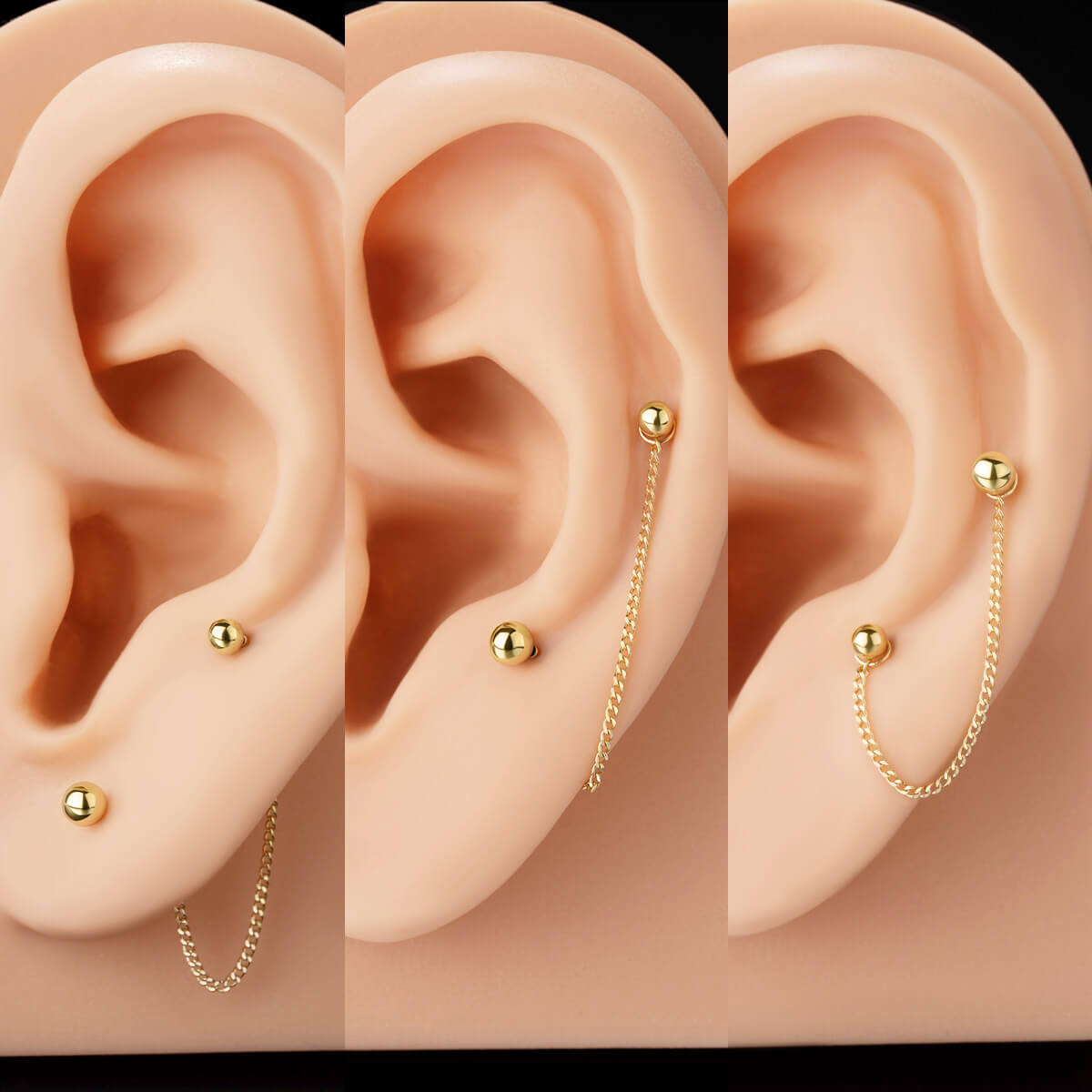 14K Solid Gold Single Chain Cartilage Earring
