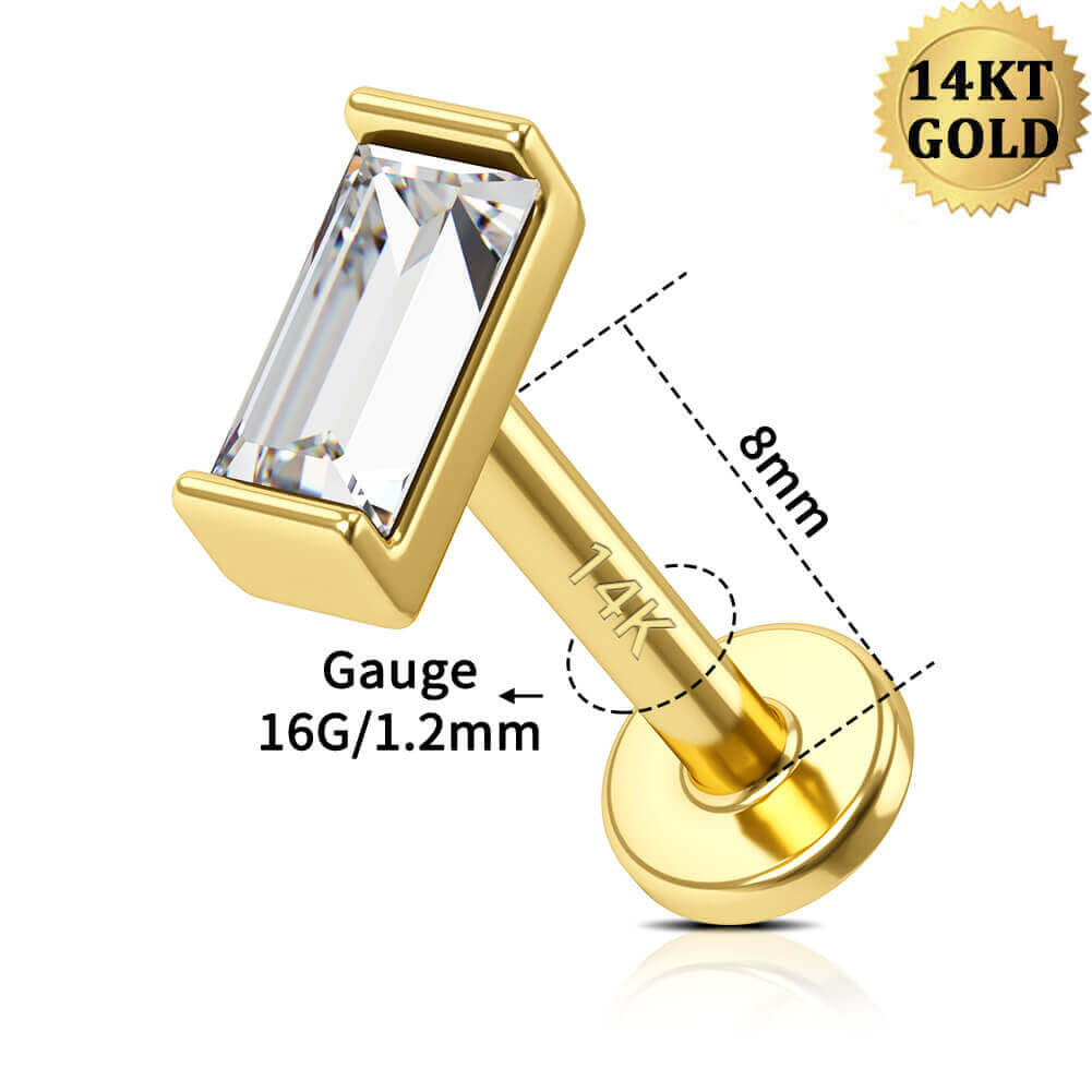 Diamond Heart Tragus Piercing 14K Solid Gold Helix Flat Back