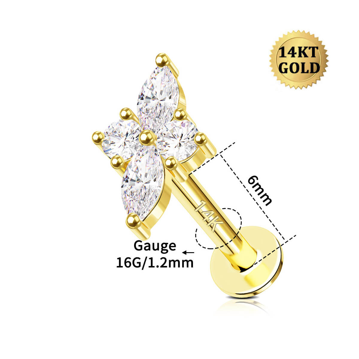 16g 14k gold cartilage earrings