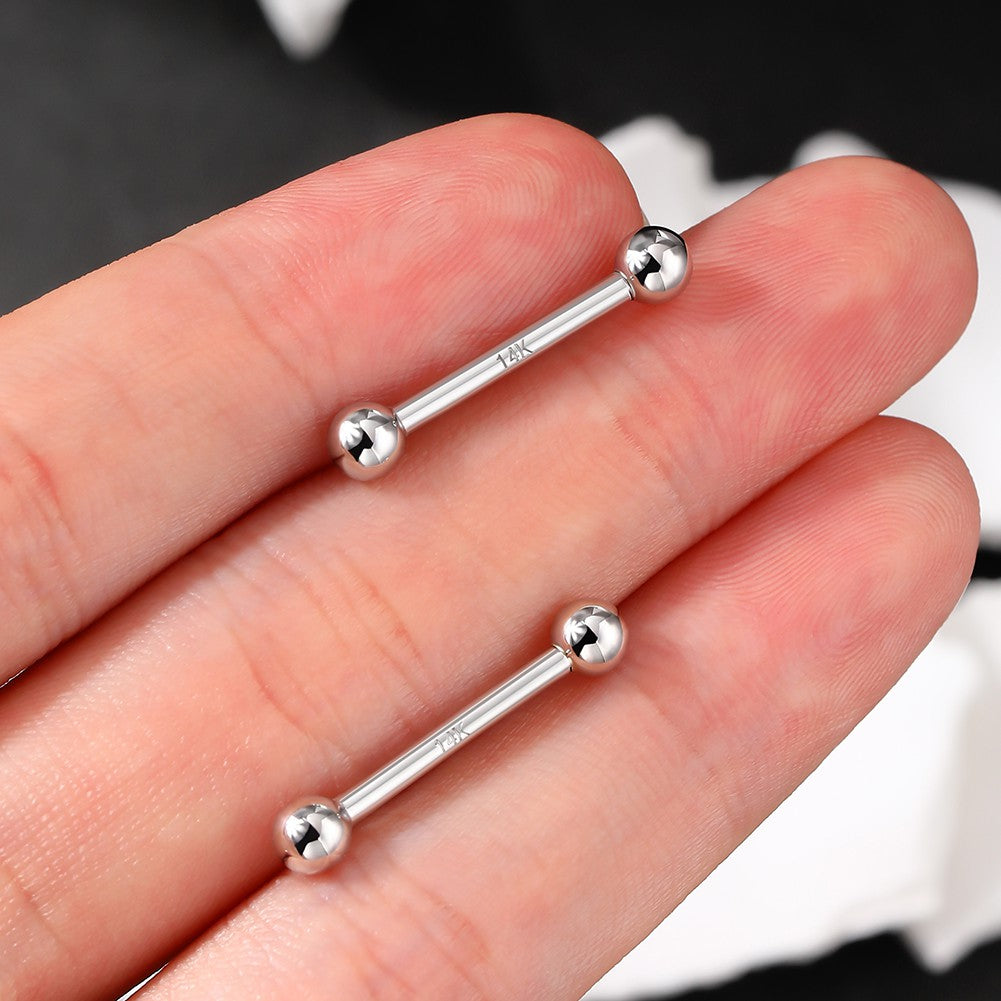 14K White Gold Nipple Ring Solid Ball Nipple Piercing Barbell