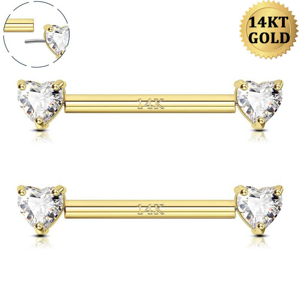 14k threadless nipple bars
