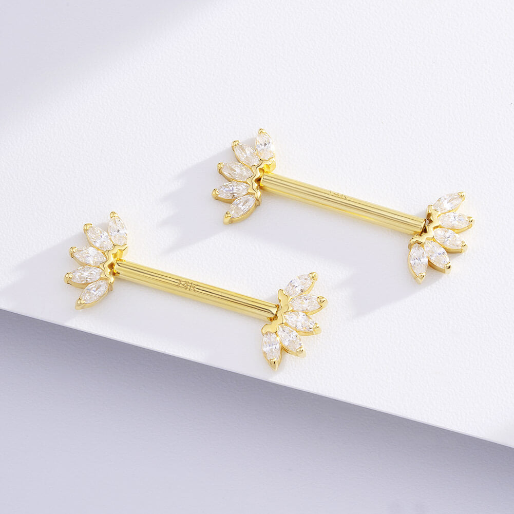 marquise gold nipple barbells