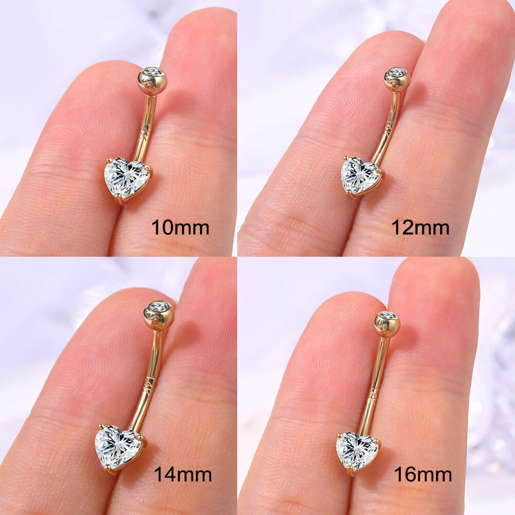 heart cz real gold belly ring