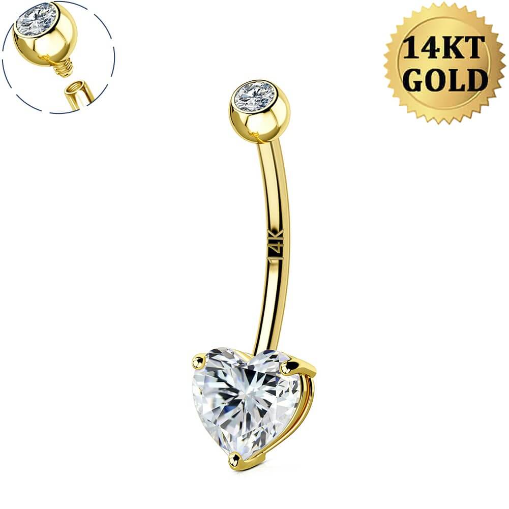 heart real gold belly ring