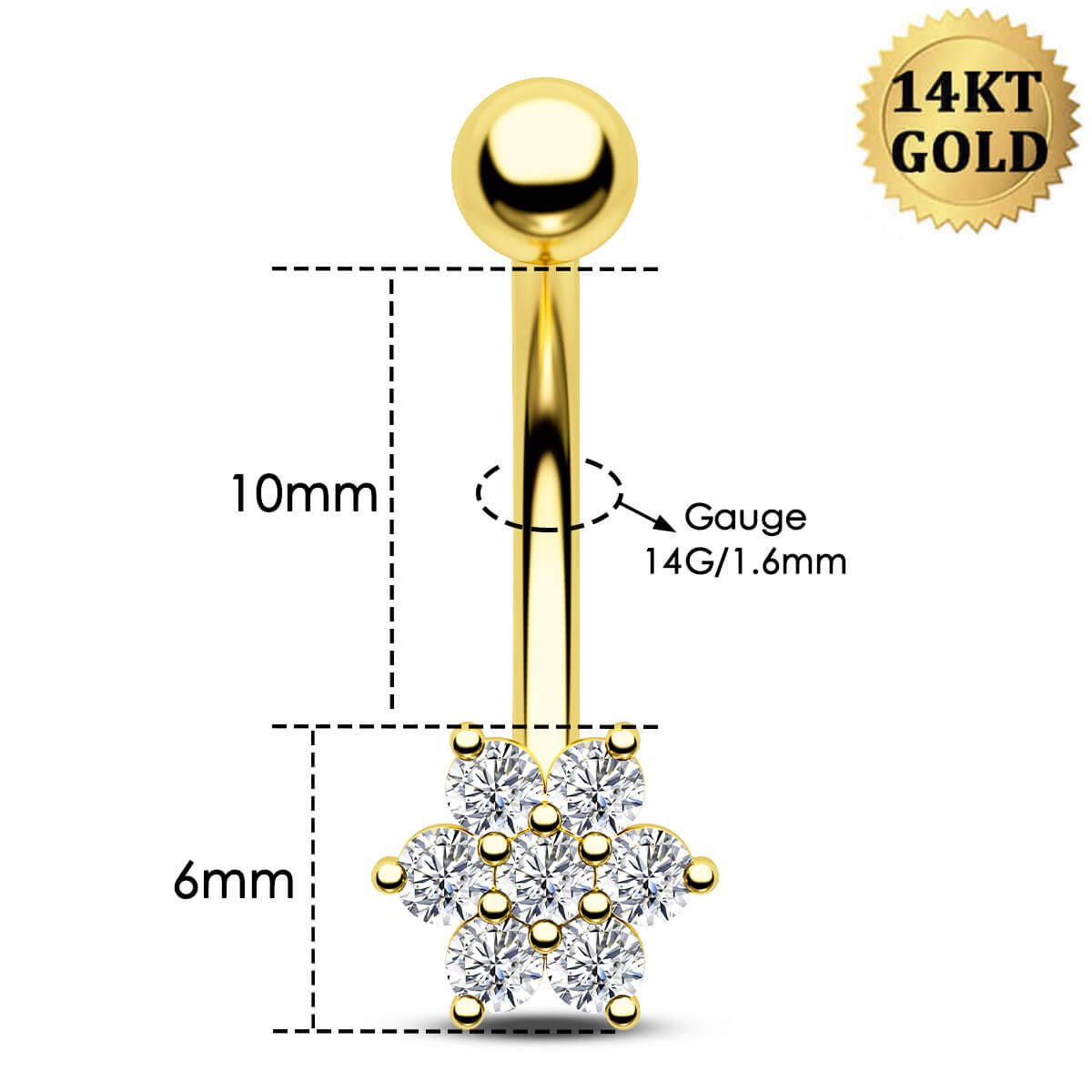 14g snowflake belly button ring